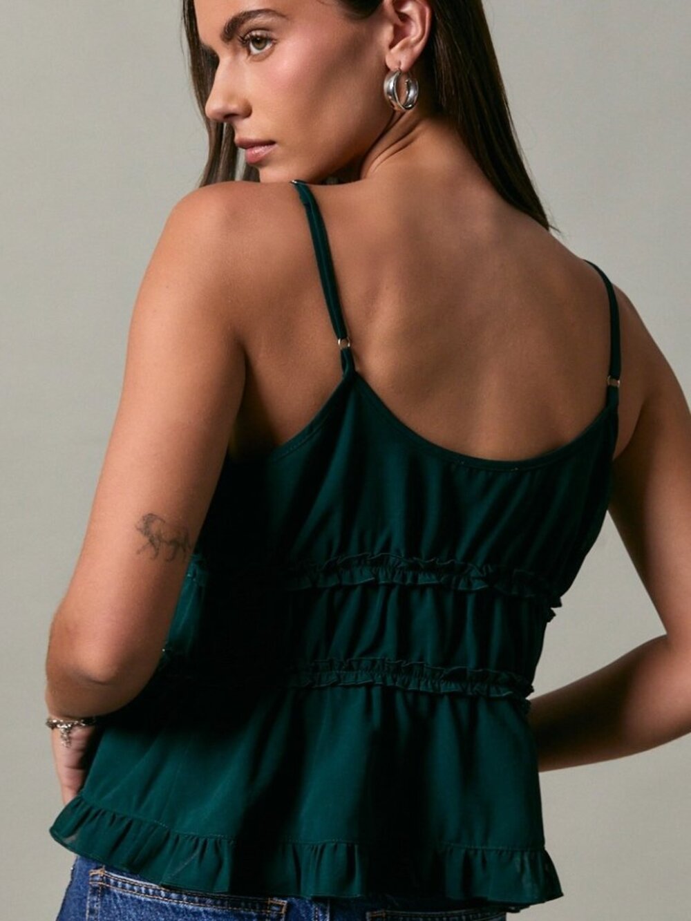 COMING SOON HIT THE CITY GREEN RUFFLE TANK TOP - Picture 2 of 3